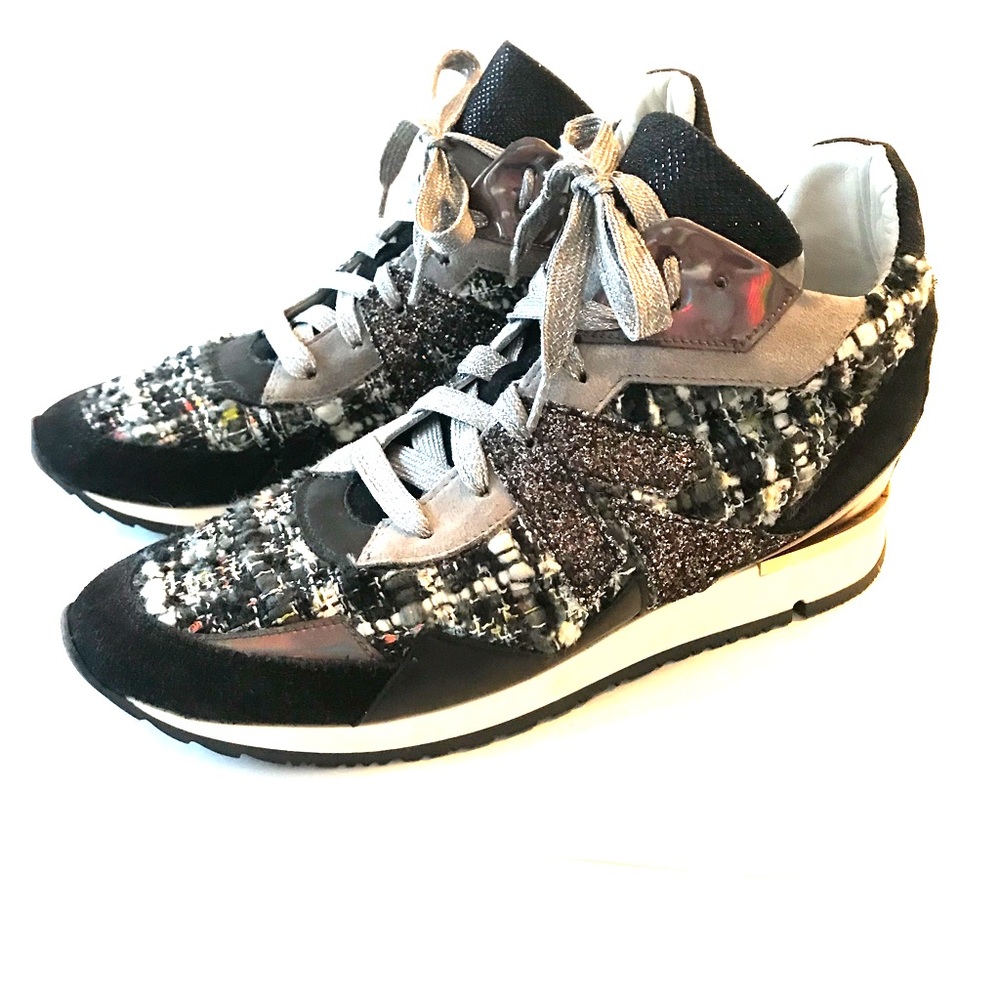 Black and white tweed sneakers
